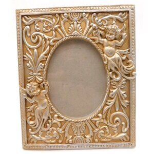 Ornate Gold Tone Cherub Resin Picture Photo Frame 4" x 3"